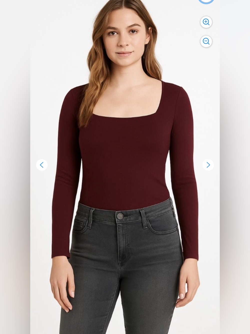 Express Square-Neck Long-Sleeve Top in Plum. S